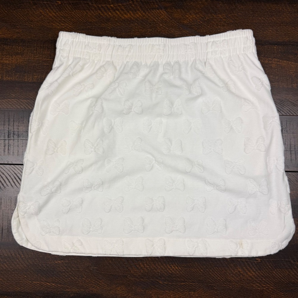 Disney Minnie Mouse Embossed Bow Terry Cloth Mini Skirt White S Coquette Pockets